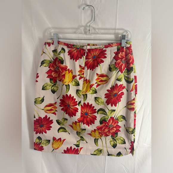 Cream+Vibrant Red Floral Cottagecore Garden Midi Skirt Women’s Size L - Picture 2 of 16